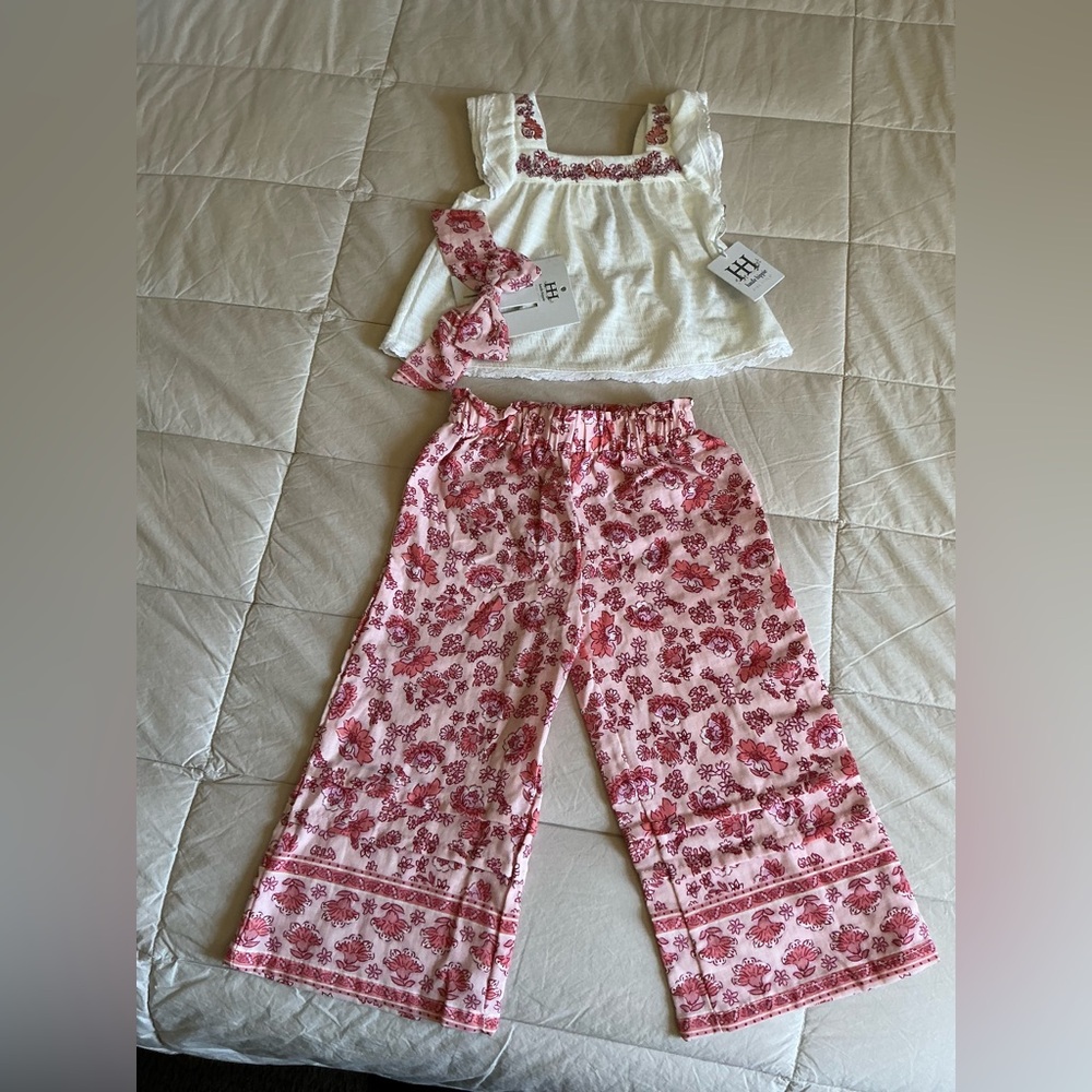 Haute Hippie Kids Floral Set in White and Red 100% cotton